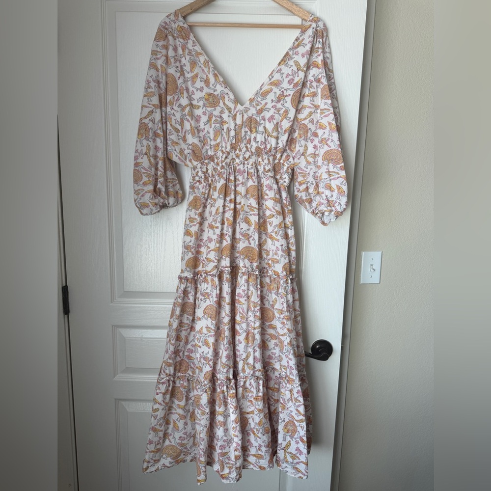 PERRY WALKER COLLECTIVE  Maxi Dress with CREAM, pink and Mustard Paisley Print